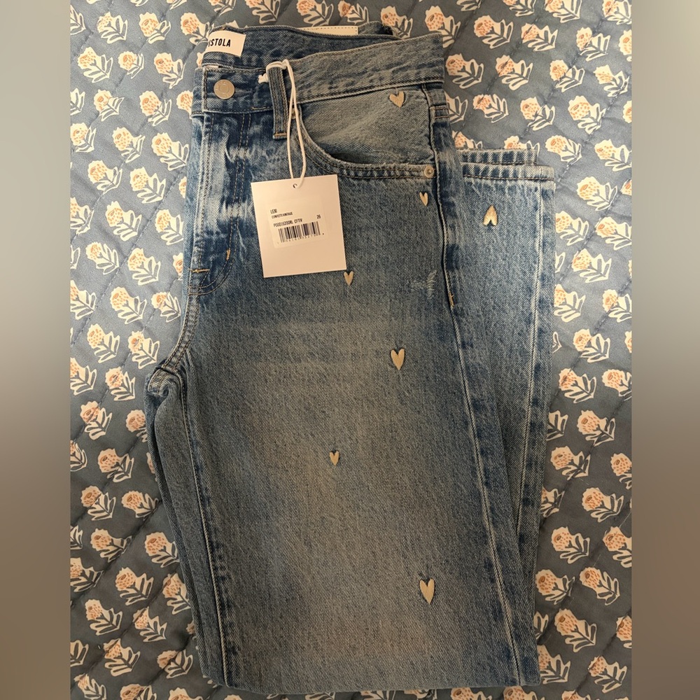💗Pistola Lexi Confetti Heart Bowed Straight Jeans NWT • Size 26 💗 - Picture 8 of 10